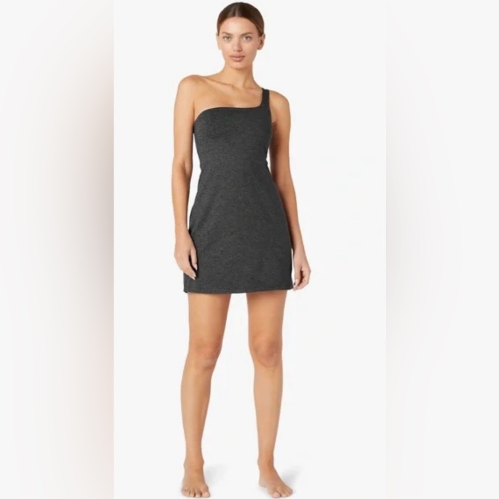 Beyond Yoga Spacedye One & Only One Shoulder Tennis Active Dress Charcoal Gray